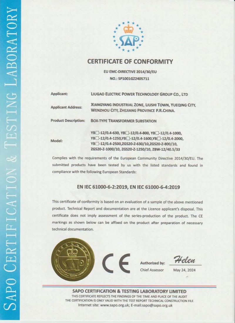 CE international standards of Box-type Transformer Substation